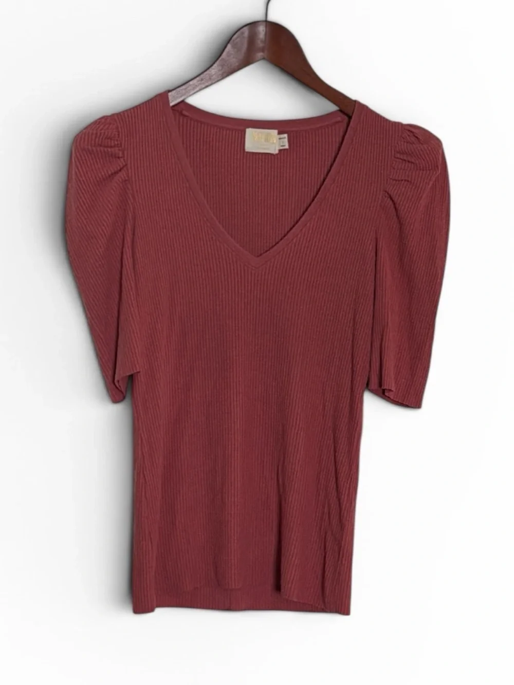 Revolve x Nation LTD Nancy Ribbed V-Neck Puff Sleeve Top